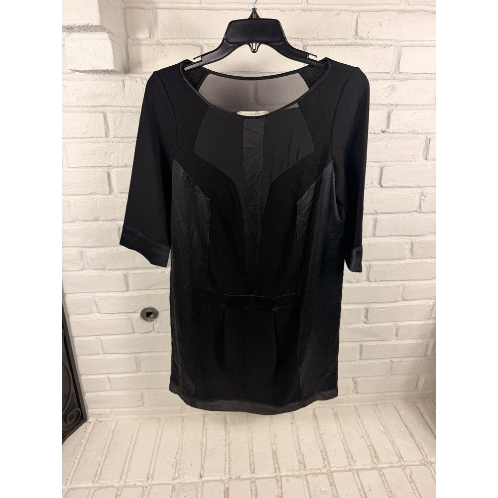BCBGMAXAZRIA Runway S Black 100% Silk Sheer Panel Tunic Mini Dress